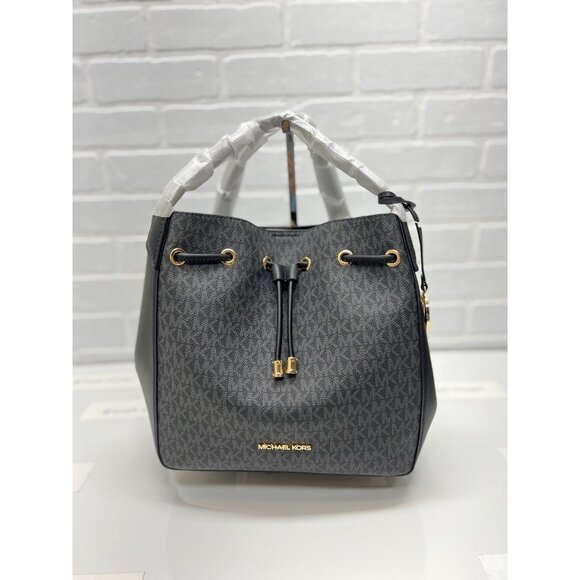 Michael Kors bucket phoebe tote bag large two tone MK signature black - Picture 9 of 12